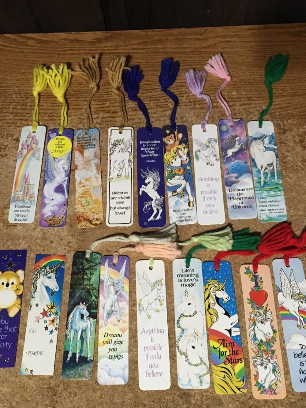 LOT OF 18 BOOKMARKS UNICORN SUNSHINE THOUGHTS WHISPER THE WINGED UNICORN 1976-85